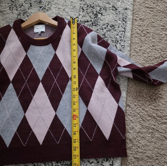 SOLD Argyle Crewneck Sweater Pink Rose Womens M NWT Maroon Pink Gray Academia - Picture 5 of 7